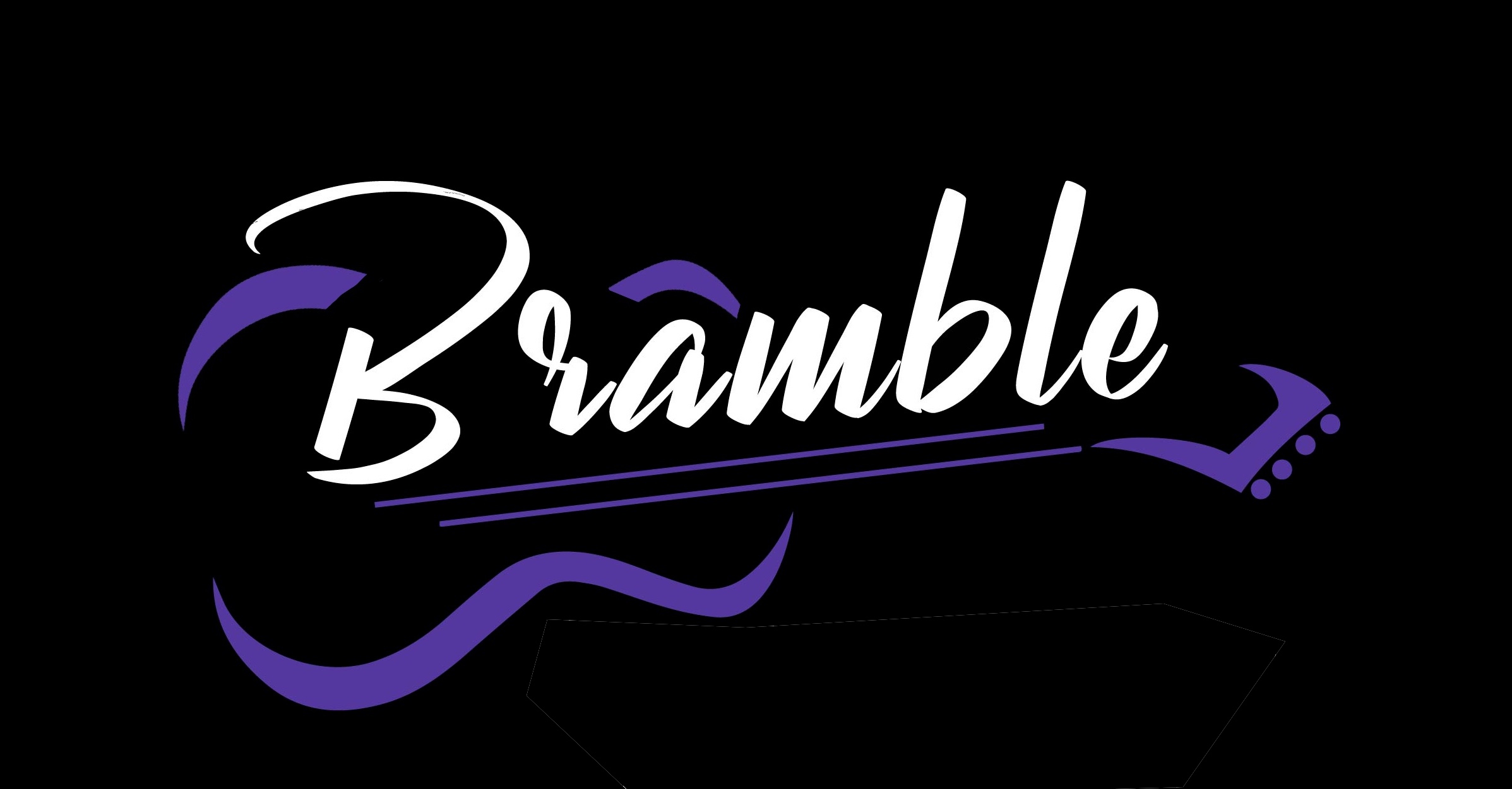 A logo showing the name Bramble set into a purple, abstract guitar
